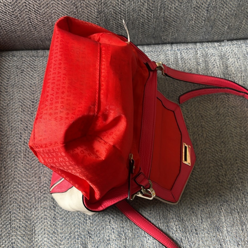 Kate Spade Color Block Coral & Tan Leather Crossbody With Top Handle Handbag - Picture 15 of 16